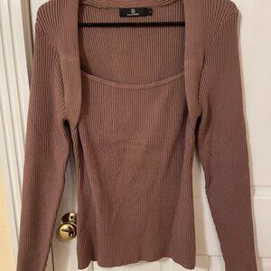 Lillusory Knit Square Neck Sweater; Brown; L